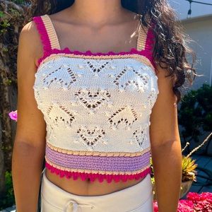 Zara Strappy Crochet Top with stripes and back buttons closure.